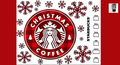 a Starbucks coffee cup design with a red and white color scheme, adorned with snowflakes and the Starbucks logo.