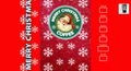 The image is a Christmas-themed coffee cup design featuring a Santa Claus image, snowflakes, and text.