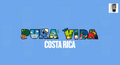The image is a collage of various colorful illustrations representing different aspects of Costa Rica, including landmarks, animals, and natural elements, arranged to spell out the word 
