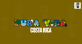 The image is a collage of various colorful illustrations representing different aspects of Costa Rica, including a cup, a bird, a flower, and a palm tree, arranged to spell out the word 