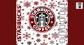 The image is a Starbucks coffee cup design featuring the iconic Starbucks logo, a woman's face, and snowflakes. The design has a red and white color scheme with the Starbucks name prominently displayed.