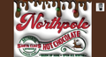 The image is a promotional advertisement for North Pole Hot Chocolate, featuring a Santa Claus logo and the text 