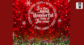 The image is a festive Christmas-themed collage with a red background and white text. The text reads 