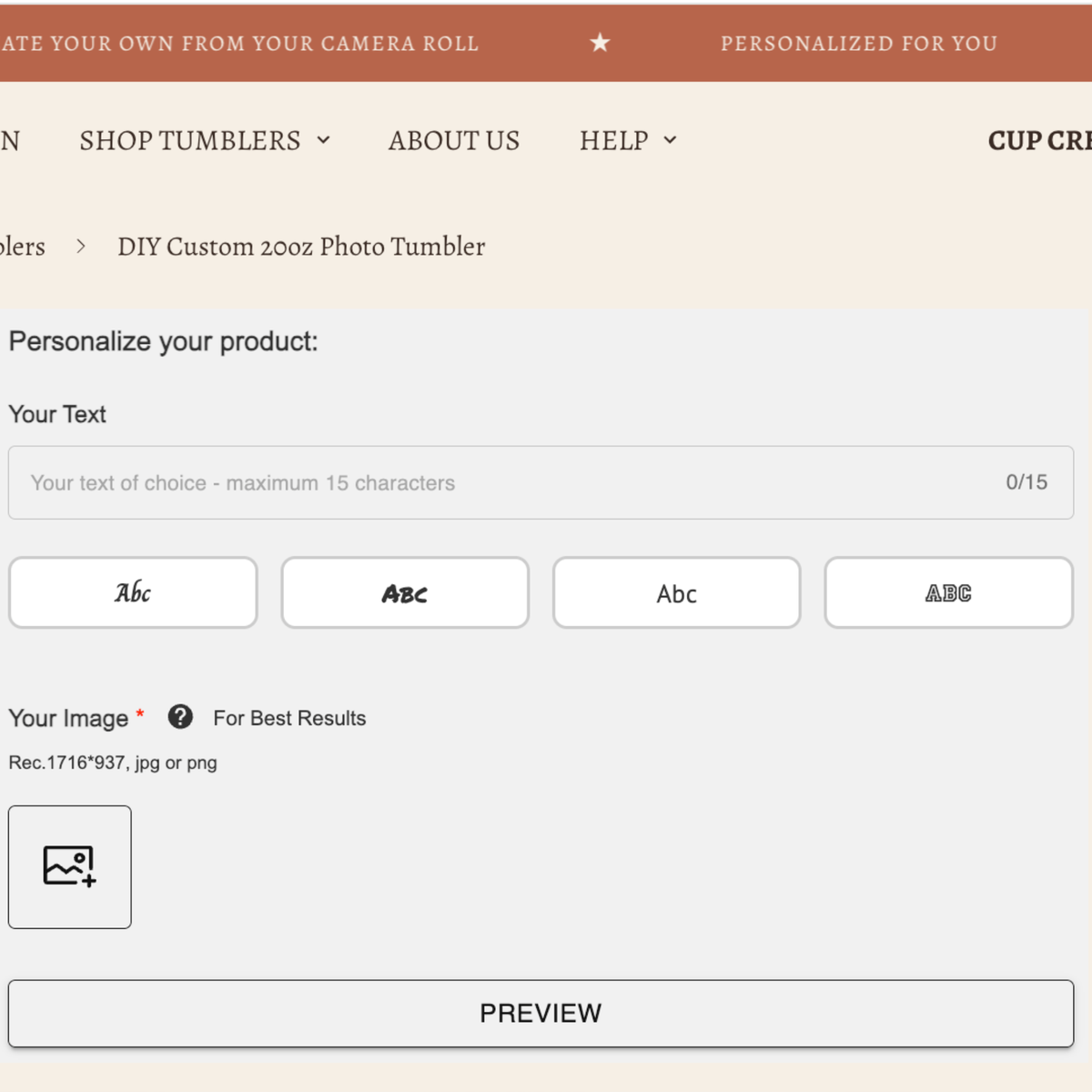The image is a custom photo tumbler that can be personalized with text.