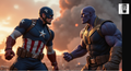 two superheroes, Captain America and Thanos, engaged in a confrontation.